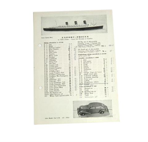 Amerikanische Preisliste um 1949