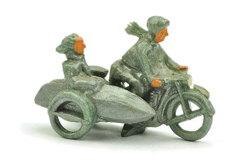 Motorradfahrer mit Beiwagen, grünliches silbern