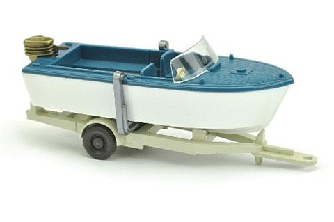 Motorboot auf Anhänger, azurblau/weiß