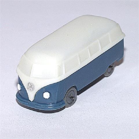 VW Bus, glasig-weiß/m'graublau