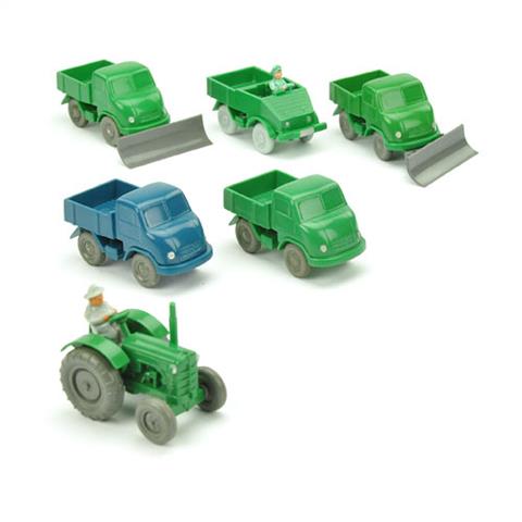 Konvolut 6 unverglaste Unimog/Traktoren
