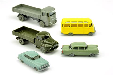 Konvolut 5 verglaste Modelle der 50er Jahre