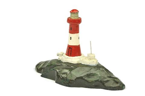 Leuchtturm mit kleiner Insel, rot/weiß