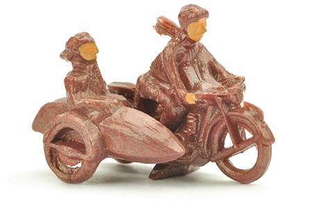 Motorradfahrer mit Beiwagen, braunviolettm'ic