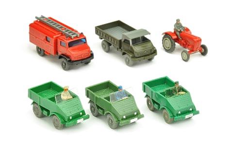 Konvolut 6 Unimog/Traktoren der 50er/70er Jahre
