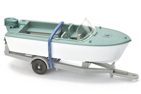 Motorboot auf Anhänger, grünblau