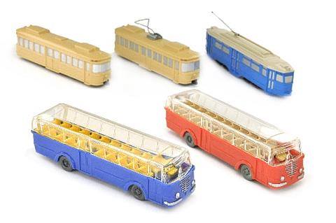 Konvolut 5 Busse/Straßenbahnen der 50er Jahre