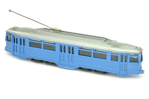 Straßenbahn-Triebwagen, himmelblau/silbern