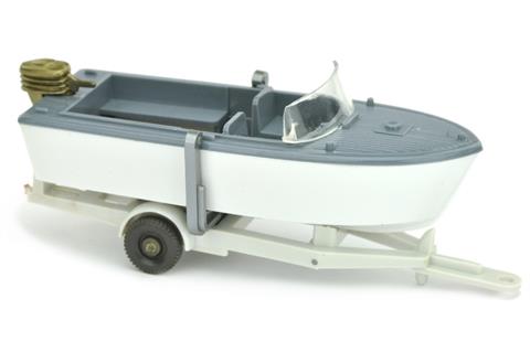 Motorboot auf Anhänger, graublau/weiß