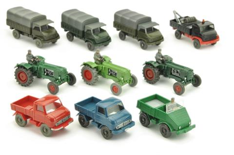 Konvolut 10 Unimog/Traktoren der 60er/70er Jahre