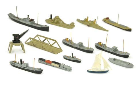 Konvolut 10+3 kleine Zivilschiffe (um 1950)
