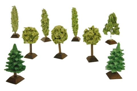 Konvolut 9 Bäume (mit Holzsockel)