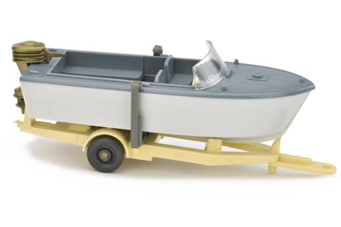 Motorboot auf Anhänger, graublau/altweiß