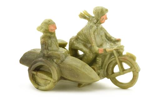 Motorradfahrer mit Beiwagen, misch-lindgrün
