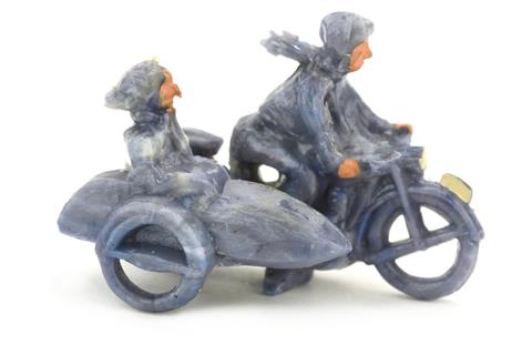 Motorradfahrer mit Beiwagen, misch-blau