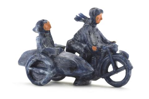 Motorradfahrer mit Beiwagen, dunkles misch-blau