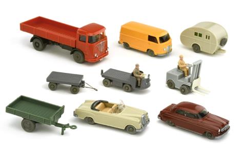Konvolut 9 verglaste Fahrzeuge der 1950er Jahre